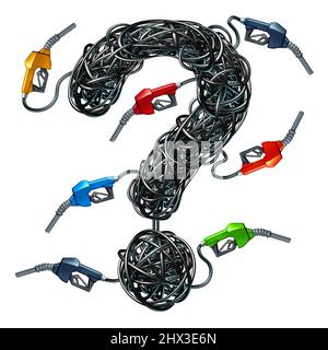 Gas- und Ölfragen als wirtschaftliche Herausforderung und steigende Kraftstoffpreise oder Öl erhöhen das Kraftstoffkonzept an der Pumpe oder Herausforderungen des Erdöls. Stockfoto