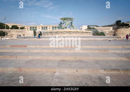 Der berühmte Triton-Brunnen in Valletta, Malta Stockfoto