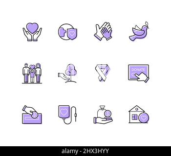 Charity, Umwelt Pflege - moderne Linie Design Stil Symbole mit editierbaren Strich gesetzt. Liebe, Hilfe und Unterstützung, geben Hoffnung auf gutes Leben, Familie, Herz, h Stock Vektor