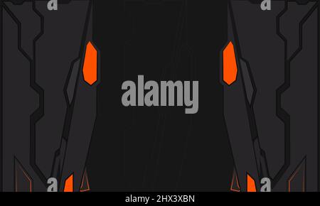 Gaming abstrakter Hintergrund mit schwarz und orange futuristische Technologie Formen. Hintergrund für Sportrennen. Abstrakt geometrisch flach Techno mechanisch Stock Vektor