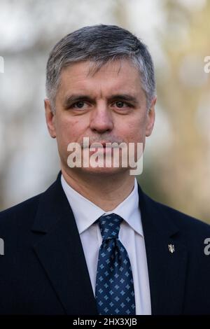 Ukrainian Social Club, London, Großbritannien. 9.. März 2022.Ukrainischer Botschafter in Großbritannien, Vadym Prystaiko vor dem Ukrainischen Sozialclub. Chris Aubrey/Alamy Live News Stockfoto