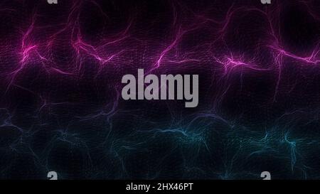 Electronic Neural Network - Abstract Motion Hintergrund. Fliegen über ein Neuronennetz mit elektrischen Impulsen. Synapse. Gehirn. Kalte Farben. Dolly. Stockfoto
