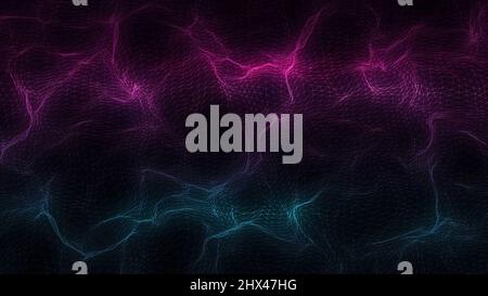 Electronic Neural Network - Abstract Motion Hintergrund. Fliegen über ein Neuronennetz mit elektrischen Impulsen. Synapse. Gehirn. Kalte Farben. Dolly. Stockfoto
