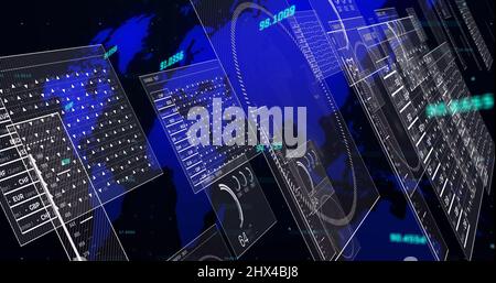 Bild der Datenverarbeitung auf Weltkarte Stockfoto