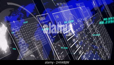 Bild der Datenverarbeitung auf Weltkarte Stockfoto