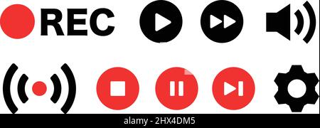Symbol für Media Player-Taste eingestellt. Steuerungstasten für Video und Musik. Editierbare Vektoren. Stock Vektor