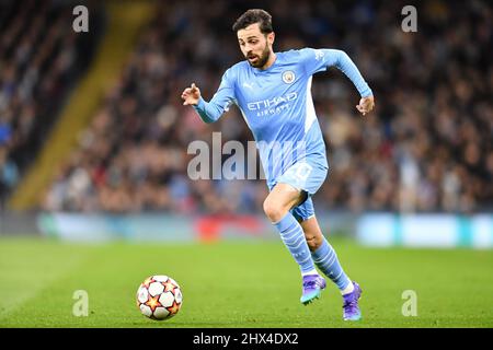 Manchester, Großbritannien. 03. März 2022. Bernardo Silva (20 Manchester City) in Aktion während des UEFA Champions League-Spiels von Manchester City und Sporting Lisbon im Etihad-Stadion in Manchester, das 16 Sekunden lang ausgetragen wurde. Will Palmer/SPP Kredit: SPP Sport Pressefoto. /Alamy Live News Stockfoto