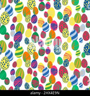 Ostermuster mit bunten Eiern auf weißem Karton. Dekorative, schön gefärbte ostereier mit Ornamenten. Design für Druck, Geschenkpapier, Verpackung Stock Vektor