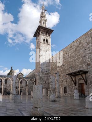 Minarett der Omayyaden-Moschee in Damaskus, Syrien, Naher Osten Stockfoto