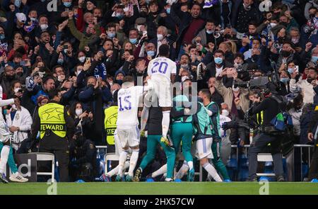 Madrid, Spanien. 09. März 2022. 09. März 2022; Santiago-Bernabeu-Stadion, Madrid, Spanien; Champions-League-Fußball, Runde von 16, 2. Teilstrecken, Real Madrid vs. Paris Saint Germain PSG; 900/Cordon Press Credit: CORDON PRESS/Alamy Live News Stockfoto