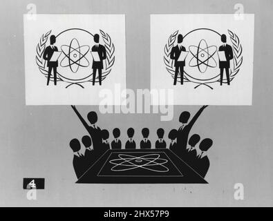 Atomenergie - Probleme Der Internationalen Kontrolle. Die Gespräche begannen mit der Vorlage von zwei großen Plänen für die internationale Kontrolle der Atomenergie an die Kommission. Zum Zweck der Präsentation können diese beiden Pläne als die Vorschläge der USA und die Vorschläge der UdSSR bezeichnet werden Alle Kommissionsmitglieder nahmen an der Aussprache Teil und boten konstruktive Ideen für eine Lösung der vielfältigen Probleme an, die durch diese beiden Pläne aufgeworfen wurden. 12. April 1949. (Foto von den offiziellen Vereinten Nationen). Stockfoto