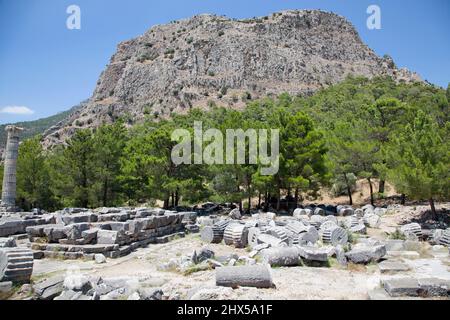 Türkei, in der Nähe von Kusadasi, Ruinen von Priene, Tempel der Athene Stockfoto