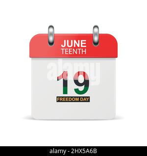 Juneteenth. Juni 19.. Freedom Day. Vector 3D Realistic Juneteenth Simple Calendar-Symbol. Design Template of Freedom Day, 19. Juni, Karte, Banner Stock Vektor