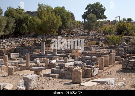 Die Türkei, in der Nähe von Dalyan, Terrasse Tempel in Kaunos Stockfoto