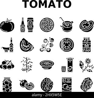 Tomate Natürliches Vitamin Gemüse Symbole Set Vektor Stock Vektor