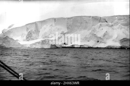 Kapitän Sir Hubert Wilkins rührende Kameraaufzeichnung der zweiten Hearst-Wilkins Antarktisexpedition. Diese exklusiven Bilder, die von Kapitän Sir Hubert Wilkins aus einer inspirierenden Fotoaufzeichnung der zweiten Hearst-Wilkins Antarktisexpedition aufgenommen wurden, enthüllen mehr von den eisigen Geheimnissen dieses riesigen, geheimnisvollen und fast unzugänglichen Polarkontinents. Die Basis für die Expedition wurde auf Deception Island eingerichtet, ein alter Walfang beobachtet und fotografiert. Die anderen Mitglieder der Expedition Stockfoto