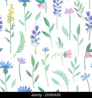 Nahtloses Muster mit abstrakten Wiesenblumen im zarten Aquarellstil. Stock Vektor