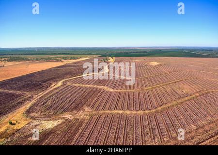 Luftaufnahme von Ackerland bereit für die Anpflanzung von broadacre-Kulturen. Peak Downs Highway in der Nähe von Clermont QueenslandAustralien Stockfoto