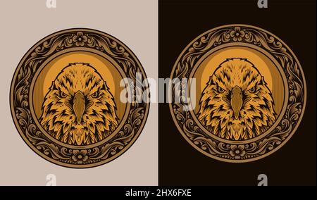 Illustration Adlerkopf auf Vintage Kreis Ornament Stock Vektor