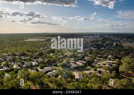 Luftaufnahme der Bergbaudienststadt Moranbah Queensland Australien Stockfoto