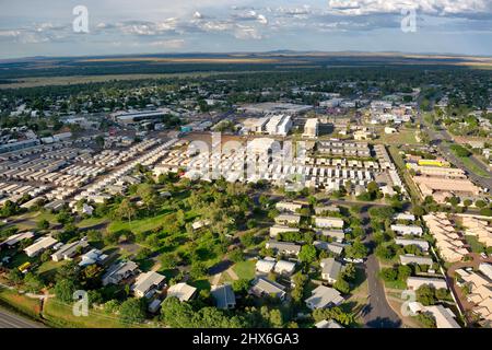 Luftaufnahme der Bergbaudienststadt Moranbah Queensland Australien Stockfoto