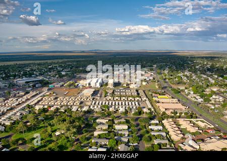 Luftaufnahme der Bergbaudienststadt Moranbah Queensland Australien Stockfoto