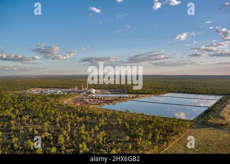 Luftaufnahme des Produktionsstandorts für Ammoniumnitrat von Dyno Nobel in der Nähe von Moranbah Queensland Australia Stockfoto