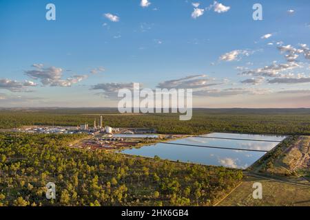 Luftaufnahme des Produktionsstandorts für Ammoniumnitrat von Dyno Nobel in der Nähe von Moranbah Queensland Australia Stockfoto