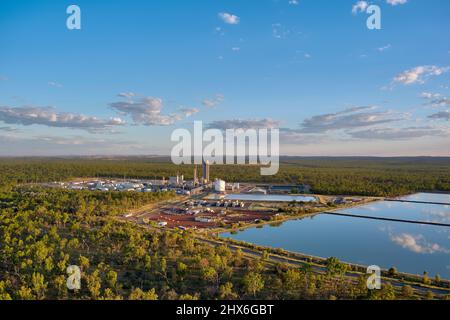 Luftaufnahme des Produktionsstandorts für Ammoniumnitrat von Dyno Nobel in der Nähe von Moranbah Queensland Australia Stockfoto