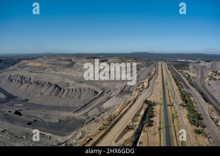 Luftaufnahme der Tagebaumine Peak Downs in der Nähe von Moranbah Central Queensland Australia Stockfoto