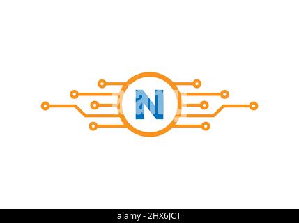Design-Vorlage für Letter N-Logo. N Schreiben für Cyber-Logo-Schutz, Technologie, Biotechnologie und Hightech. Design Des Netzwerklogos Stock Vektor