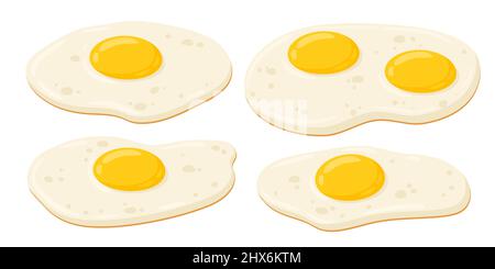 Cartoon Spiegeleier, Omelette - Vektor-Illustration-Set. Bio-Landwirtschaftsprodukt auf weißem Hintergrund isoliert. Stock Vektor