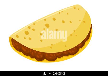Cartoon Tacos mit Fleisch mit Gemüse Vektor-Illustration mexikanische traditionelle Lebensmittel. Isoliert auf weißem Hintergrund. Stock Vektor