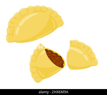 Cartoon Empanadas mit Fleisch Vektor Illustration. Traditionelle mexikanische Küche. Isoliert auf weißem Hintergrund. Stock Vektor