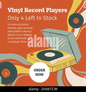 Vinyl-Plattenspieler, auf Lager, Vintage-Shop Stock Vektor