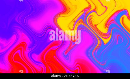 Psychedelisch gefärbter abstrakter Hintergrund. Flüssig fließende Farbe in Farben auf einer hellen Oberfläche. Spektakuläres, helles Happy Backdrop-Konzept. Hochwertige Illustration Stockfoto