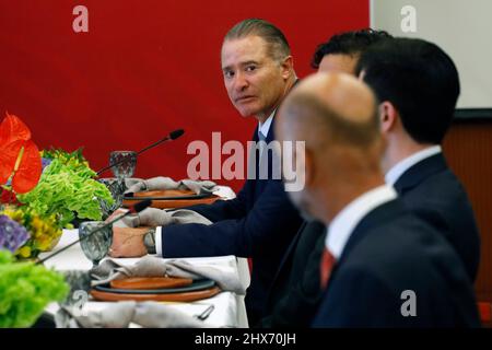 Nicht exklusiv: MEXIKO-STADT, MEXIKO - 9. MÄRZ 2022: Quirino Ordaz Coppel Mexikos Botschafter im Königreich Spanien, während des Treffen mit Spaniens Stockfoto