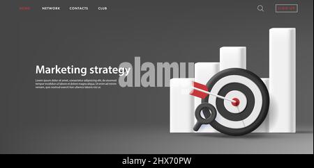 3D grafische digitale Komposition eines Smartphones mit Ziel und Pfeil und Balkendiagramm mit zunehmender Kurve Stock Vektor