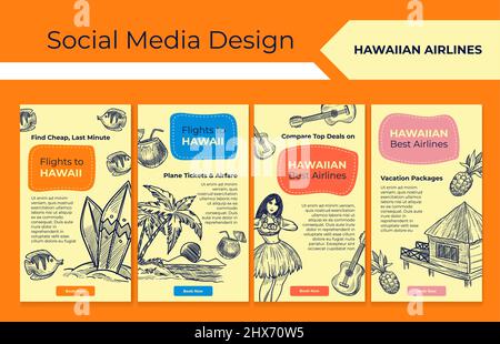 Werbung für hawaiianische Fluggesellschaften bei Social Media Design Set Stock Vektor