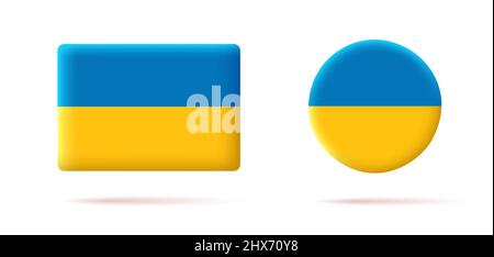 Satz von Symbolen oder Emblemen mit ukrainischer Flagge in runden und quadratischen Formen, digitaler Knopf Stock Vektor