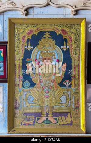 01 15 2017 Vintage-Gemälde von Sahajanand Swami im alten swaminarayan Tempel Ahmedabad Gujarat Indien. Stockfoto