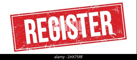 REGISTERTEXT auf rotem grungy Rechteck Stempelzeichen. Stockfoto