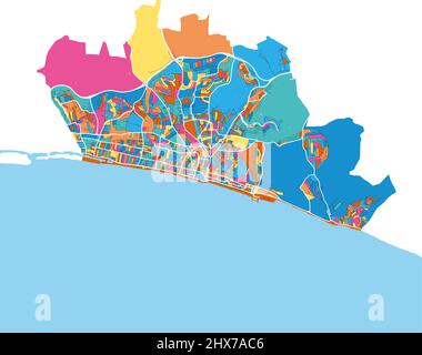 BrightonandHove, South East England, England Bunte hochauflösende Vektorgrafik-Karte mit Stadtgrenzen. Weiße Umrisse für Hauptstraßen. Viele Details Stock Vektor
