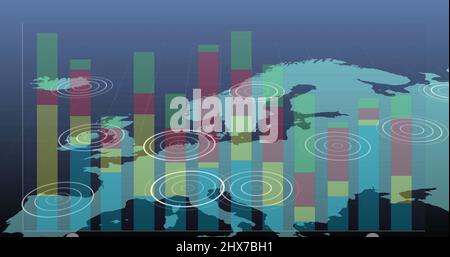 Bild der Weltkarte über Datenverarbeitung Stockfoto