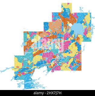 GreaterSudbury, Ontario, Kanada Bunte hochauflösende Vektorgrafik-Karte mit Stadtgrenzen. Weiße Umrisse für Hauptstraßen. Viele Details. Blaue Formen Stock Vektor