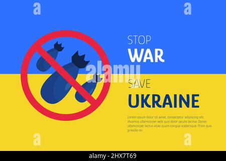 Beenden Sie den Kriegsrückgang auf der blauen und gelben Flagge der Ukrainin-Farben. Save Ukraine Konzept. Stock Vektor