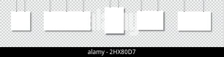 Vorlage von weißen leeren Vektorpostern. Set von Mockups, die an der Wand hängen. Rahmen für Papierbogen. Isoliert auf grauem Hintergrund. Vektorgrafik EPS 10. Stock Vektor