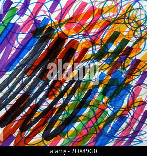 Üben Sie das Zeichnen von farbigen Linien mit copic-Marker und handgemalten Original-Impressionismus-Meisterwerken kreative Malermalerei Skizze bunt Stockfoto