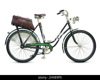 Damen-Ballonfahrrad, Edelstein-Decker GmbH in Deutsch-Wartenberg, Deutschland, 1935, Seitenansicht, Antriebsseite. Anzahl der Gänge: 0 Stahlrahmen Radgröße: 28' Besonderheiten: Lederbox für Hinterradtragepatented, genannt 'Rako' (Rad Koffer) Stockfoto