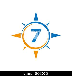 Compass Logo Design Auf Letter 7 Konzept. Brief 7 Kompass Abenteuer Logo Zeichen Vektor-Vorlage Stock Vektor